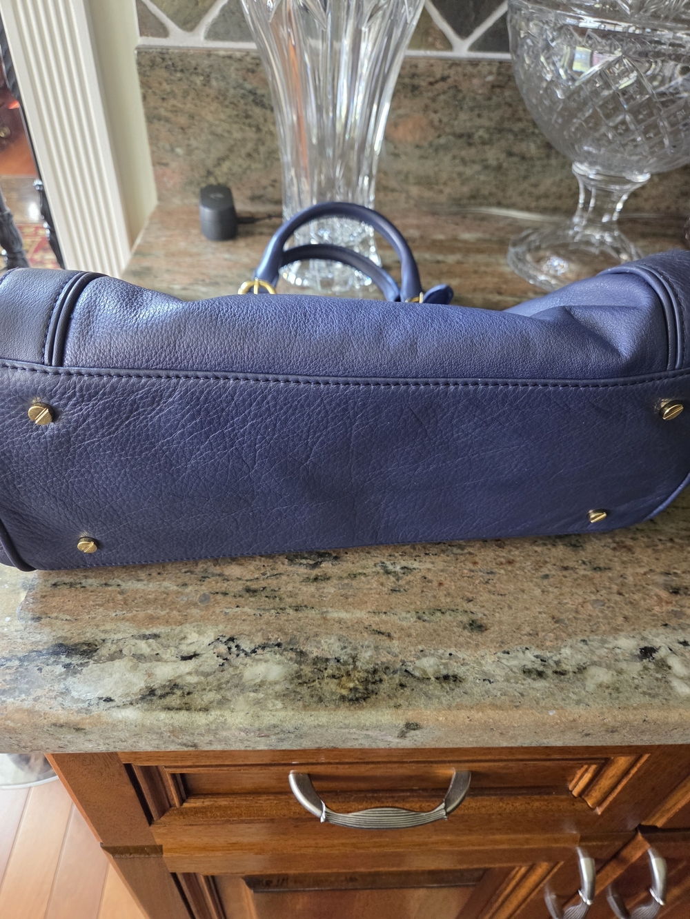 Tory Burch Blue Leather Satchel with Gold Hardware And Wallett - Picture 5 of 12